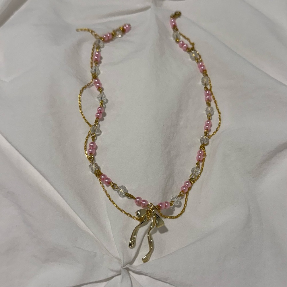 Elegant Pink and Gold Beaded Necklace